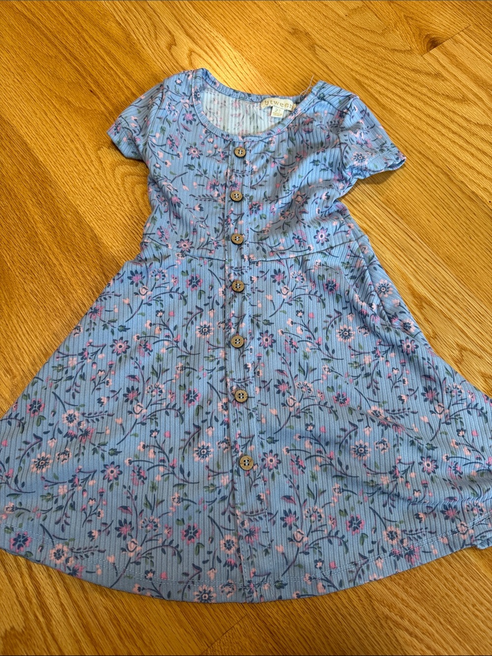 Blue Floral Button-Front Girls' Dress